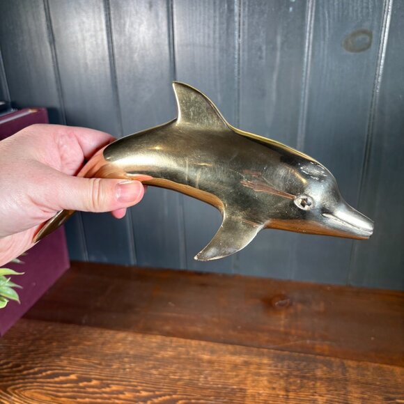 Vintage Brass Dolphin Figurine Nautical Coastal Decor for Shelf Display - Picture 9 of 17